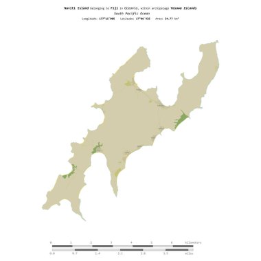Fiji 'ye ait olan Güney Pasifik Okyanusu' ndaki Naviti Adası, uzaklık ölçeğine sahip bir topoğrafik, OSM İnsani-stil haritasında izole edilmiştir.