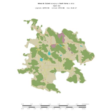 Nohwa-do Island in the Japan Sea, belonging to South Korea, isolated on a topographic, OSM Humanitarian style map, with distance scale clipart