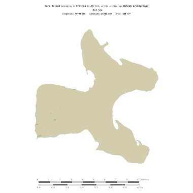 Nora Island in the Red Sea, belonging to Eritrea, isolated on a topographic, OSM Humanitarian style map, with distance scale clipart