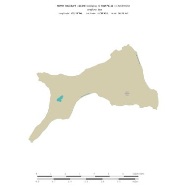 Avustralya 'ya ait Arafura Denizi' ndeki Kuzey Goulburn Adası, uzaklık ölçeğine sahip bir topoğrafik OSM İnsani Stil Haritası üzerinde izole edilmiştir.