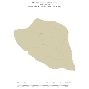 Güney Çin Denizi 'nde bulunan ve Endonezya' ya ait olan Pulau Papan, uzaklık ölçeğinde OSM İnsani Yardım Haritası üzerinde izole edilmiştir.