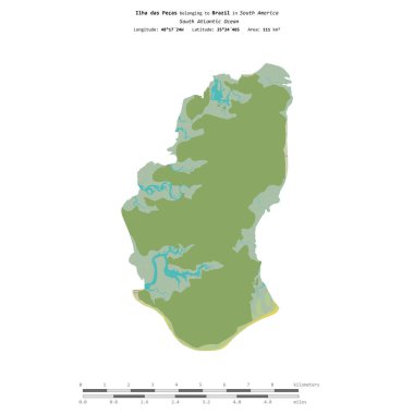Brezilya 'ya ait olan Güney Atlantik Okyanusu' ndaki Ilha das Pecas, bir topoğrafik üzerinde izole edilmiş, OSM İnsani-stil haritası, uzaklık ölçeğinde
