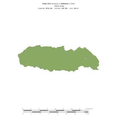 Hint Okyanusu 'ndaki Pulau Pini, Endonezya' ya ait, bir topoğrafik üzerinde izole edilmiş, OSM İnsani-stil haritası, uzaklık ölçeğinde