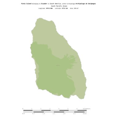 Güney Pasifik Okyanusu 'ndaki Pinta Adası, Ekvador' a ait, bir topoğrafik üzerinde izole edilmiş, OSM İnsani-stil haritası, uzaklık ölçeğinde