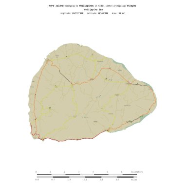 Poro Island in the Philippine Sea, belonging to Philippines, isolated on a topographic, OSM Humanitarian style map, with distance scale clipart