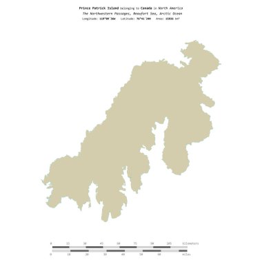 Kanada 'ya ait Beaufort Denizi' ndeki Prens Patrick Adası, uzaklık ölçeğinde, OSM İnsani Yardım Stili haritasında izole edilmiştir.