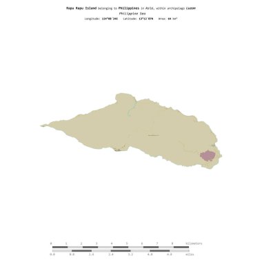 Filipin Denizi 'ndeki Rapu Rapu Adası, uzaklık ölçeğinde, OSM İnsani Yardım Stili haritasında bir topoğrafik olarak izole edilmiştir.