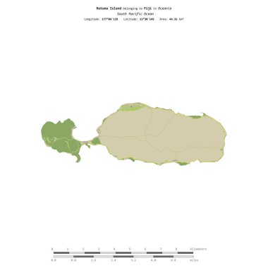 Rotuma Island in the South Pacific Ocean, belonging to Fiji, isolated on a topographic, OSM Humanitarian style map, with distance scale clipart