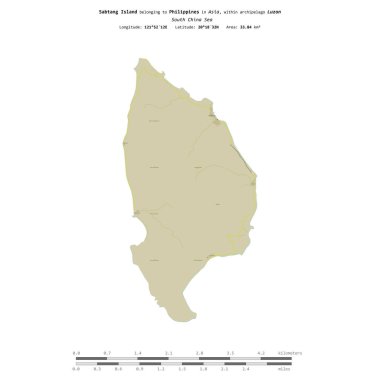 Sabtang Island in the South China Sea, belonging to Philippines, isolated on a topographic, OSM Humanitarian style map, with distance scale clipart