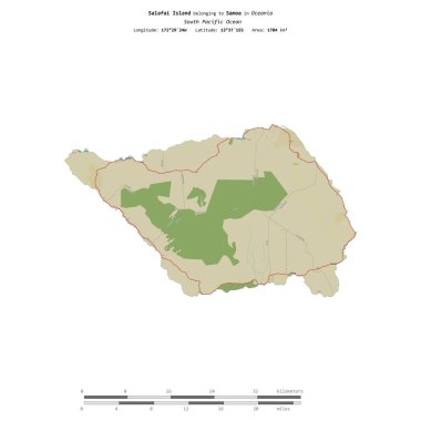 Samoa 'ya ait olan Güney Pasifik Okyanusu' ndaki Savaii Adası, uzaklık ölçeğine sahip bir topoğrafik OSM İnsani-stil haritasında izole edilmiştir.