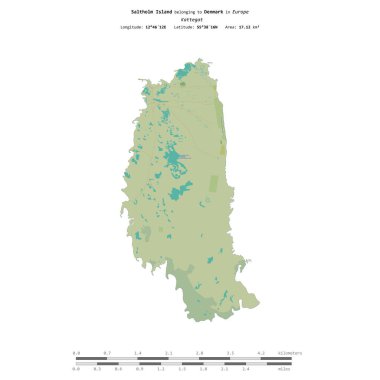 Danimarka 'ya ait Kattegat' taki Saltholm Adası, uzaklık ölçeğinde OSM İnsani Yardım Stili haritasında izole edilmiştir.