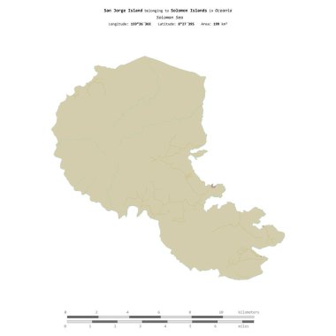 Solomon Adaları 'na ait Solomon Denizi' ndeki San Jorge Adası, uzaklık ölçeğinde OSM İnsani Yardım Stili haritasında izole edilmiştir.