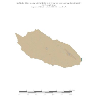 Amerika Birleşik Devletleri 'ne ait olan Kuzey Pasifik Okyanusu' ndaki San Nicolas Adası, bir topoğrafi, OSM İnsani-stil haritasında, uzaklık ölçeğinde izole edilmiştir.