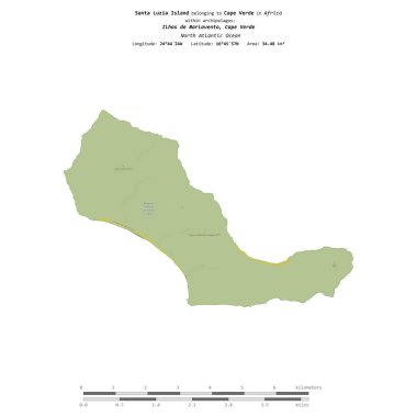 Kuzey Atlantik Okyanusu 'ndaki Santa Luzia Adası, Cape Verde' ye ait, bir topoğrafik üzerinde izole edilmiş, OSM İnsani Yardım Stili haritası, mesafe ölçeğinde