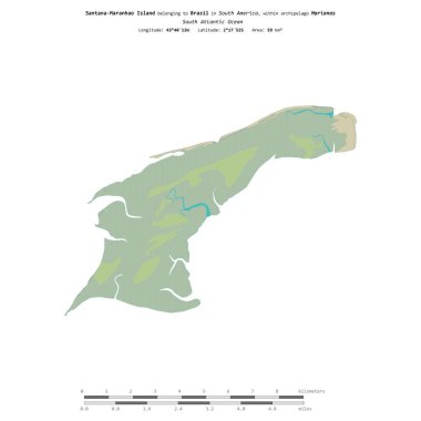 Santana-Maranhao Island in the South Atlantic Ocean, belonging to Brazil, isolated on a topographic, OSM Humanitarian style map, with distance scale clipart