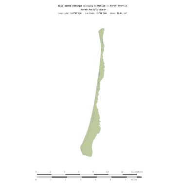 Meksika 'ya ait Kuzey Pasifik Okyanusu' ndaki Santo Domingo Adası, bir topoğrafik üzerinde izole edilmiş, OSM İnsani yardım tarzı haritası, mesafe ölçeğinde.