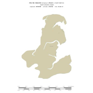 Brezilya 'ya ait Güney Atlantik Okyanusu' ndaki Ilha Sao Joaozinho, bir topoğrafik, OSM İnsani Yardım Stili haritasında, uzaklık ölçeğinde izole edilmiştir.