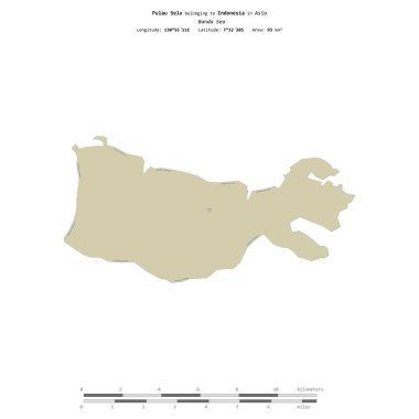 Endonezya 'ya ait Banda Denizi' ndeki Pulau Selu, bir topoğrafi, OSM İnsani-stil haritasında, uzaklık ölçeğinde izole edilmiştir.