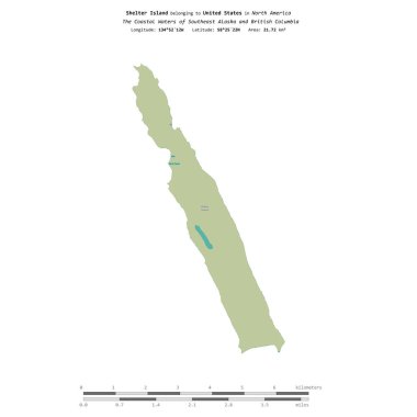 Amerika Birleşik Devletleri 'ne ait Güneydoğu Alaska ve Britanya Kolumbiyası' nın Sahil Suları 'ndaki Barınak Adası OSM İnsani Yardım Stili haritasında, uzaklık ölçeğinde izole edilmiştir.