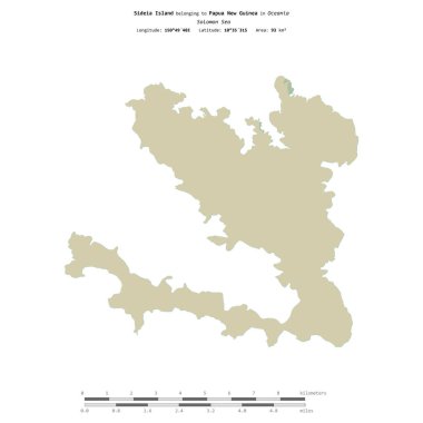 Solomon Denizi 'ndeki Sideia Adası, Papua Yeni Gine' ye ait, uzaklık ölçeğinde, OSM İnsani Yardım Stili haritasında izole edilmiş.