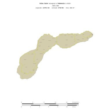 Endonezya 'ya ait Savu Denizi' ndeki Pulau Solor, bir topoğrafi, OSM İnsani-stil haritasında, uzaklık ölçeğinde izole edilmiştir.