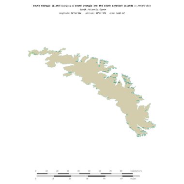 Güney Gürcistan ve Güney Sandwich Adalarına ait Güney Atlantik Okyanusu 'ndaki Güney Georgia Adası, uzaklık ölçeğinde OSM İnsani Yardım Stili haritasında izole edilmiştir.