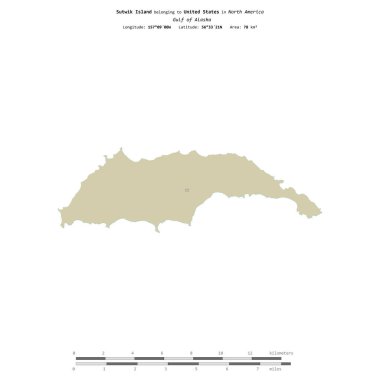 Amerika Birleşik Devletleri 'ne ait Alaska Körfezi' ndeki Sutwik Adası, bir topoğrafi, OSM İnsani-stil haritasında izole edilmiştir.