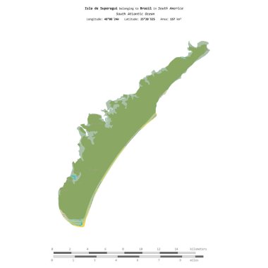 Brezilya 'ya ait olan Güney Atlantik Okyanusu' ndaki Superagui Adası, bir topoğrafi, OSM İnsani-stil haritasında, uzaklık ölçeğinde izole edilmiştir.