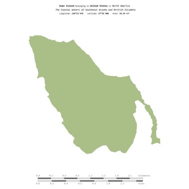 Swan Island in the The Coastal Waters of Southeast Alaska and British Columbia, belonging to United States, isolated on a topographic, OSM Humanitarian style map, with distance scale clipart