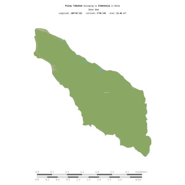 Endonezya 'ya ait Java Denizi' nde bulunan Pulau Tabuhan, uzaklık ölçeğinde OSM İnsani Yardım Stili haritası üzerinde izole edilmiştir.