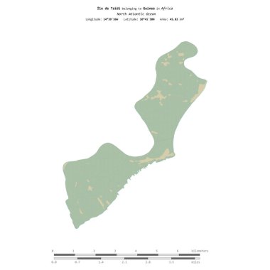 Ile de Taidi in the North Atlantic Ocean, belonging to Guinea, isolated on a topographic, OSM Humanitarian style map, with distance scale clipart