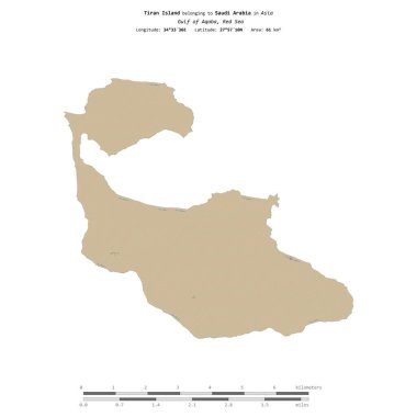 Tiran Island in the Red Sea, belonging to Saudi Arabia, isolated on a topographic, OSM Humanitarian style map, with distance scale clipart