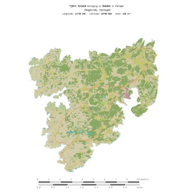 Tjorn Island in the Kattegat, belonging to Sweden, isolated on a topographic, OSM Humanitarian style map, with distance scale clipart