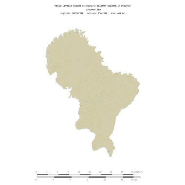 Solomon Adaları 'na ait Solomon Denizi' ndeki Vella Lavella Adası, uzaklık ölçeğinde OSM İnsani Yardım Stili haritasında izole edilmiştir.