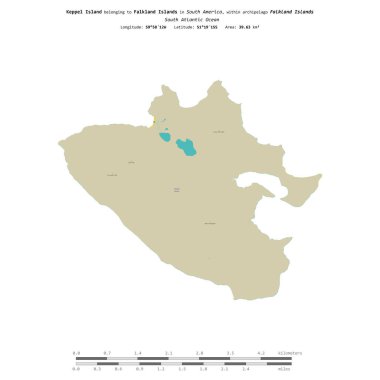 Falkland Adaları 'na ait olan Güney Atlantik Okyanusu' ndaki Keppel Adası, uzaklık ölçeğinde OSM İnsani Yardım Stili haritası üzerinde izole edilmiştir.