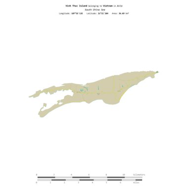 Vietnam 'a ait olan Güney Çin Denizi' ndeki Vinh Thuc Adası, uzaklık ölçeğine sahip bir topoğrafik, OSM İnsani-stil haritasında izole edilmiştir.