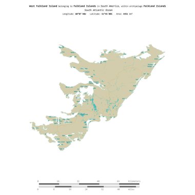 Falkland Adaları 'na ait olan Güney Atlantik Okyanusu' ndaki Batı Falkland Adası OSM İnsani Yardım Stili haritasında, uzaklık ölçeğinde izole edilmiştir.