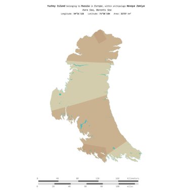 Kara Denizi 'ndeki Yuzhny Adası, Rusya' ya ait, bir topoğrafik, OSM İnsani Yardım Stili haritasında izole edilmiş, uzaklık ölçeğinde