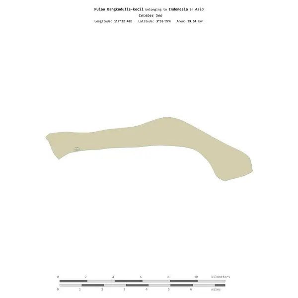 stock image Pulau Bangkudulis-kecil in the Celebes Sea, belonging to Indonesia, isolated on a topographic, OSM Humanitarian style map, with distance scale