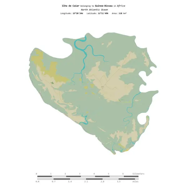 stock image Ilha de Caiar in the North Atlantic Ocean, belonging to Guinea-Bissau, isolated on a topographic, OSM Humanitarian style map, with distance scale