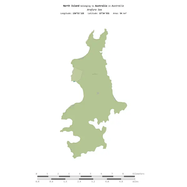 stock image North Island in the Arafura Sea, belonging to Australia, isolated on a topographic, OSM Humanitarian style map, with distance scale