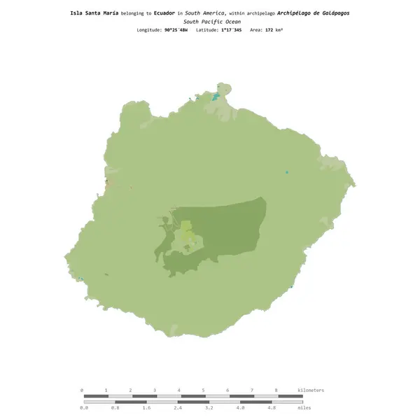 stock image Isla Santa Maria in the South Pacific Ocean, belonging to Ecuador, isolated on a topographic, OSM Humanitarian style map, with distance scale