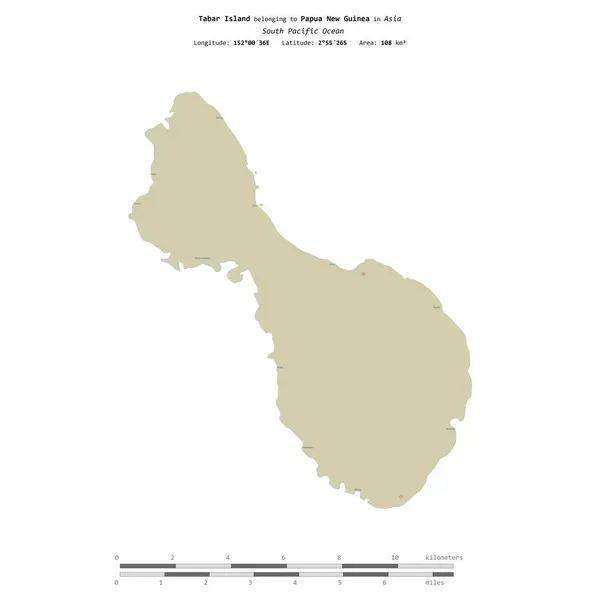 stock image Tabar Island in the South Pacific Ocean, belonging to Papua New Guinea, isolated on a topographic, OSM Humanitarian style map, with distance scale