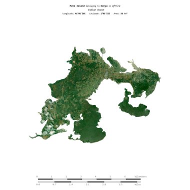 Hint Okyanusu 'ndaki Pate Adası, Kenya' ya ait. 2 Ocak 2024 'te çekilmiş uydu görüntüsü ile izole edilmiş.