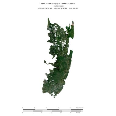 Hint Okyanusu 'ndaki Pemba Adası, Tanzanya' ya ait, 18 Mayıs 2012 'de çekilmiş bir uydu görüntüsüyle izole edilmiştir.