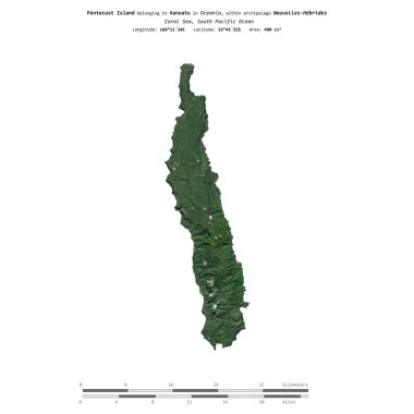 Vanuatu 'ya ait Mercan Denizi' ndeki Pentecost Adası, 23 Haziran 2011 'de çekilmiş bir uydu görüntüsüyle izole edilmiştir.