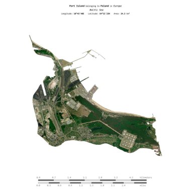 Polonya 'ya ait olan Baltık Denizi' ndeki Port Adası 10 Nisan 2023 'te çekilmiş bir uydu görüntüsüyle izole edilmiştir.