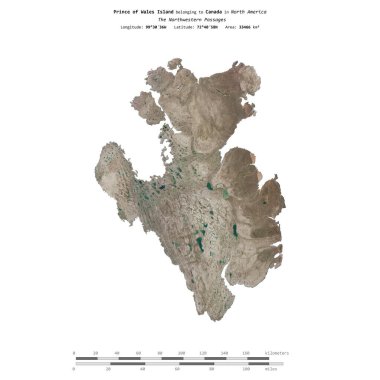 Prince of Wales Island in the The Northwestern Passages, belonging to Canada, isolated on a satellite image taken in November 14, 2012, with distance scale clipart