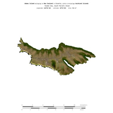 Tasman Denizi 'nde bulunan ve Yeni Zelanda' ya ait olan Adams Adası 10 Kasım 2022 'de çekilmiş bir uydu görüntüsüyle izole edilmiştir.