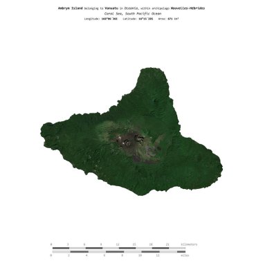 Vanuatu 'ya ait Mercan Denizi' ndeki Ambrym Adası, 7 Temmuz 2023 'te çekilmiş bir uydu görüntüsüyle izole edilmiştir.